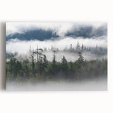 Stretched canvas artwork showcasing a serene misty landscape with soft fog, ideal for enhancing home decor. This captivating piece blends tranquility and nature, perfect for creating a calming atmosphere.