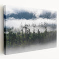 Stretched canvas wall art showcasing a serene misty landscape design, featuring soft muted colors and a foggy ambiance, ideal for tranquil home decor.