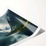 Serene misty landscape wall art print showcasing soft gray and blue tones, perfect for adding a calming atmosphere to any interior decor. Ideal for modern or rustic settings.