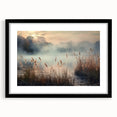 Black-framed wall art featuring a serene landscape design of misty fog enveloping trees, perfect for home décor. Ideal for adding a calming ambiance to any room.