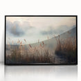 Framed acrylic wall art featuring a misty landscape design with soft fog, elegant black frame, ideal for modern home decor and enhancing serene atmospheres.