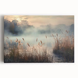 Stretched canvas artwork showcasing a serene landscape design with mist and fog, perfect for enhancing home decor with a calming aesthetic. Ideal for nature lovers.