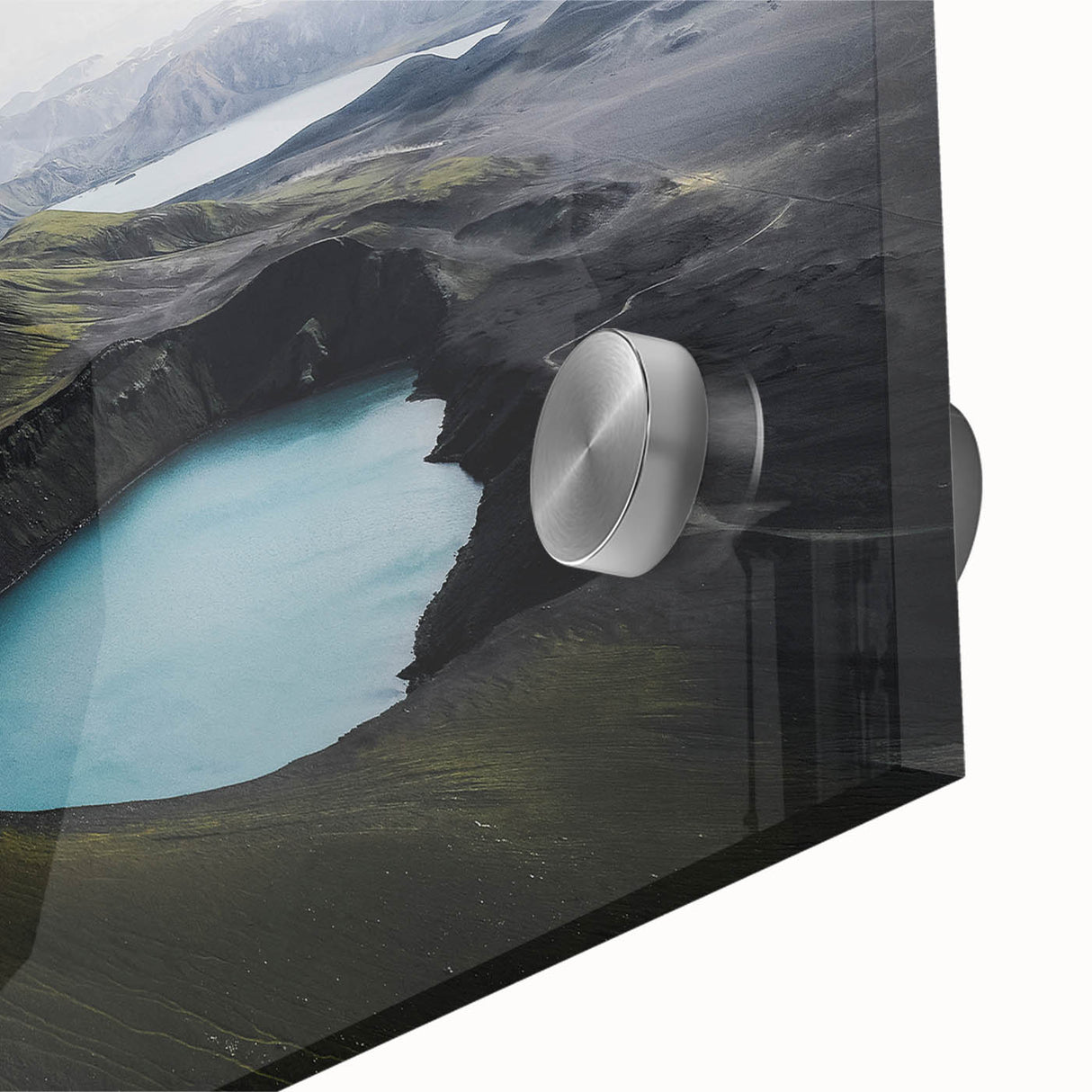 Close-up of a stunning acrylic glass wall art piece showcasing a serene landscape design with mist and fog, perfect for modern home decor. The ethereal colors create a calming atmosphere, enhancing any living space.
