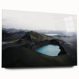 Acrylic glass wall art featuring a serene misty landscape design, showcasing soft gray and blue tones, ideal for modern home decor. Perfect for a calming atmosphere.