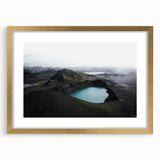 Framed wall art showcasing a serene misty landscape design, featuring soft gray and gold tones, elegantly presented with a mat and gold frame, perfect for home decor.