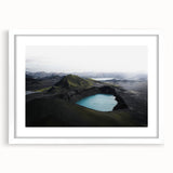Framed wall art featuring a serene landscape design with mist and fog, presented in a stylish white frame with a mat, ideal for home decor.