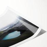 Rolled print of a serene landscape featuring misty mountains and soft fog, designed for wall art collection, showcasing calming colors and tranquil vibes.