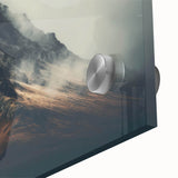 Close-up of a stunning acrylic wall art piece showcasing a misty landscape design with soft fog, perfect for adding a serene touch to modern interiors.