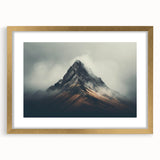 Framed wall art featuring a serene misty landscape design in gold, perfect for home decor. The artwork is elegantly displayed with a mat, enhancing its aesthetic appeal.