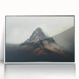 Framed acrylic wall art featuring a misty landscape design with soft hues of blue and gray, showcasing serene fog rolling over tranquil hills, perfect for modern home decor.