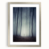 Framed wall art depicting a serene landscape shrouded in mist, featuring subtle gray and silver tones, perfect for adding tranquility to any modern decor.