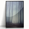 Framed acrylic wall art showcasing a serene misty landscape design in shades of gray and blue, perfect for enhancing modern home decor with a touch of tranquility.