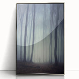 Framed wall art featuring a serene landscape design with mist and fog, showcased in a sleek silver frame, perfect for enhancing modern home decor.