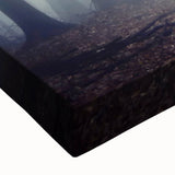 Close-up of a stretched canvas wall art piece showcasing a misty landscape design with soft colors and ethereal fog, perfect for enhancing interior decor aesthetics.