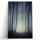 Stretched canvas art showcasing a serene landscape shrouded in mist, featuring soft hues of gray and blue, ideal for creating a calming atmosphere in modern decor.