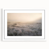 Framed wall art collection showcasing a misty landscape design with soft fog, featuring a white mat and sleek frame, perfect for enhancing home decor.