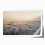 Rolled print of misty landscape wall art, showcasing soft fog over serene hills in muted tones, perfect for enhancing home decor with a tranquil atmosphere.