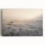 Stretched canvas wall art showcasing a serene misty landscape design, featuring soft gray and blue tones, perfect for enhancing home decor aesthetics. Ideal for creating a calming atmosphere in living rooms or bedrooms.