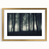 Framed wall art collection featuring a serene landscape design with mist and fog, highlighted by a gold frame and mat, perfect for elegant home decor.