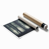 Rolled print showcasing a serene misty landscape design, featuring soft gray and green hues, perfect for enhancing interior decor. Ideal for nature lovers and art enthusiasts.