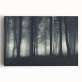 Stretched canvas wall art featuring a serene landscape design with mist and fog, showcasing soft hues of blue and gray for a calming home decor accent.
