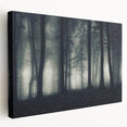 Stretched canvas wall art collection depicting misty landscapes with soft fog tones, showcasing serene natural beauty in a side view, ideal for home decor.