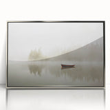 Framed acrylic wall art showcasing a serene landscape design with mist and fog, featuring a silver frame, perfect for enhancing modern home decor.