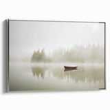 Framed canvas wall art showcasing a serene landscape design with mist and fog, featuring a sleek silver frame, ideal for modern home decor. Perfect for adding tranquility to any room.