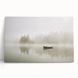 Stretched canvas wall art showcasing a serene misty landscape design, featuring soft grey and blue hues, perfect for enhancing modern home decor.