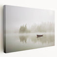 Stretched canvas wall art depicting a serene misty landscape with soft fog, ideal for home decor, showcasing subtle colors and calming scenery.