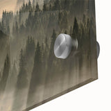 Close-up of a stunning acrylic glass wall art piece featuring a misty landscape design, showcasing soft hues of blue and gray, perfect for modern home decor.