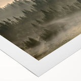 Rolled canvas artwork showcasing a serene misty landscape design, featuring soft hues of blue and gray, ideal for enhancing modern home decor.