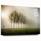 Acrylic wall art collection showcasing a serene misty landscape design, featuring soft gray and blue hues, elegantly displayed without pins to enhance its modern appeal. Perfect for adding a tranquil touch to home decor.