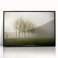 Framed acrylic wall art showcasing a serene misty landscape design, featuring soft gray and blue tones, ideal for modern home decor and enhancing tranquility.