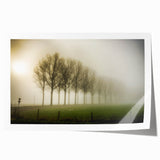 Serene landscape wall art print showcasing misty mountains and foggy scenery in soft pastel colors, ideal for home decor. Perfect for creating a calming atmosphere.