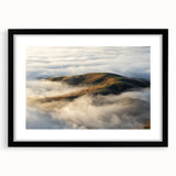 Framed wall art from the Landscapes Mist a Fog collection showcases serene misty forest scene with a black frame and mat, perfect for home decor enhancement.