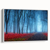 Framed canvas wall art showcasing a serene misty landscape design, featuring soft hues of gray and white, perfect for modern home decor.