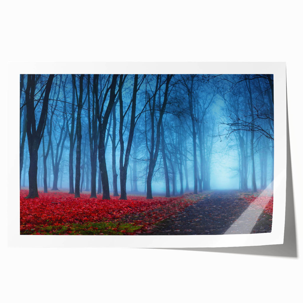 Mist-covered landscape wall art design featuring serene foggy hills in soft pastel colors, ideal for creating a calming atmosphere in any room.
