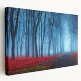 Stretched canvas wall art showcasing a serene landscape with mist and fog, featuring soft colors and a tranquil atmosphere, perfect for enhancing home decor.