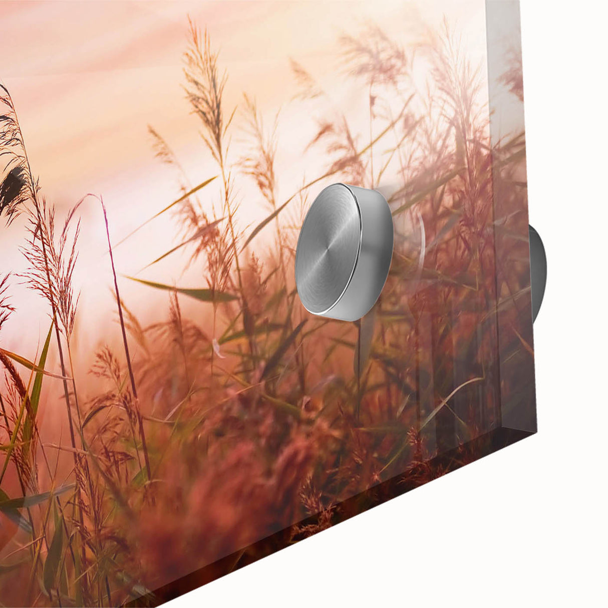 Close-up of a stunning wall art piece showcasing a misty landscape design, featuring soft hues of blue and gray. This acrylic glass artwork enhances any modern decor with its serene aesthetic.
