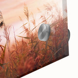 Close-up of a stunning wall art piece showcasing a misty landscape design, featuring soft hues of blue and gray. This acrylic glass artwork enhances any modern decor with its serene aesthetic.