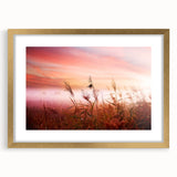 Framed wall art featuring a misty landscape design with soft fog and gold accents, perfect for adding elegance to home decor. The artwork is displayed in a matte finish, enhancing its serene aesthetic appeal.