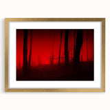 Elegant framed wall art featuring a misty landscape design with soft fog, complemented by a gold frame and mat, ideal for enhancing home decor aesthetics.
