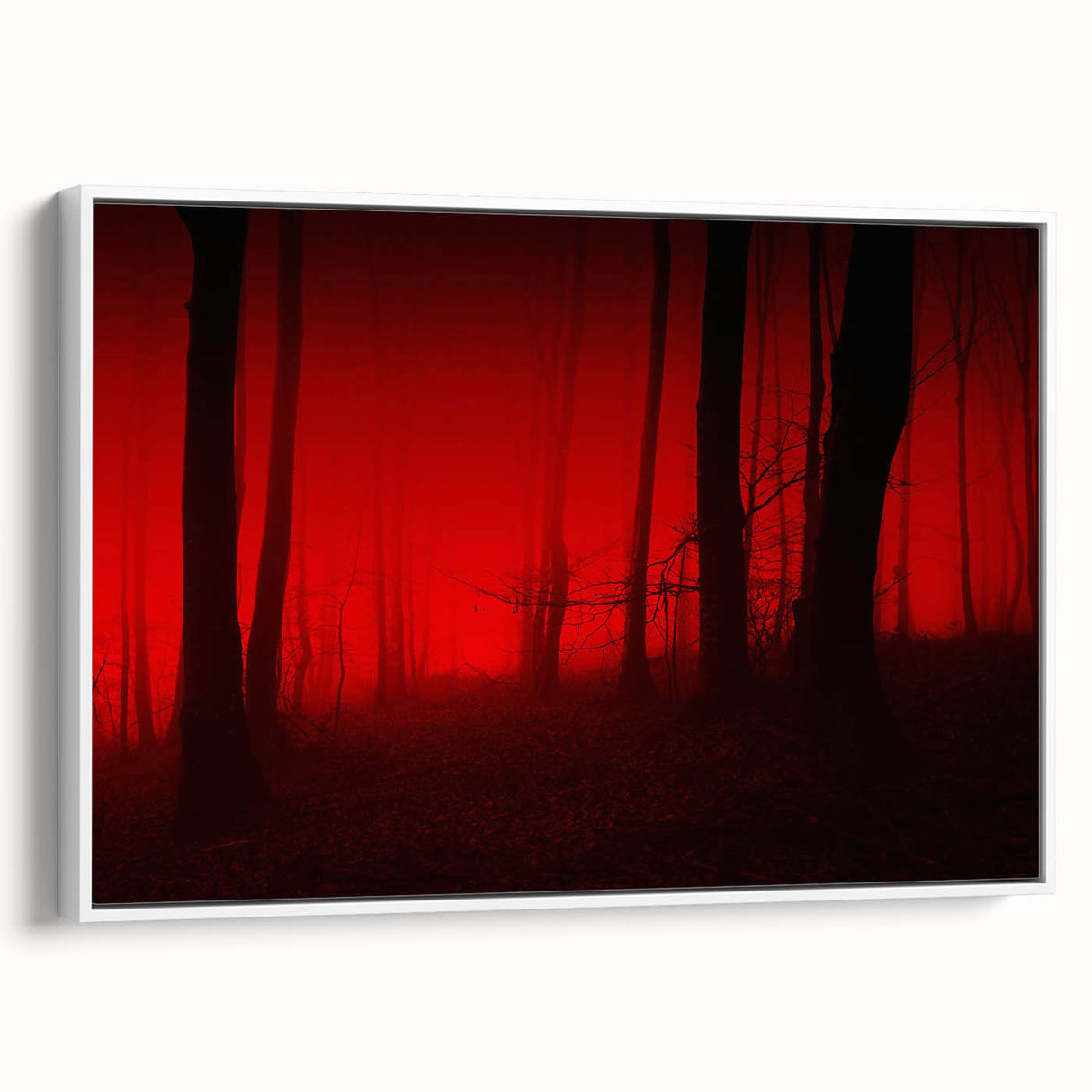 Framed canvas wall art from the "Landscapes Mist & Fog" collection, showcasing serene, misty landscapes in soft gray and white tones. The artwork is presented in a modern white frame, emphasizing its tranquil aesthetic, perfect for enhancing home decor and creating a calming atmosphere.