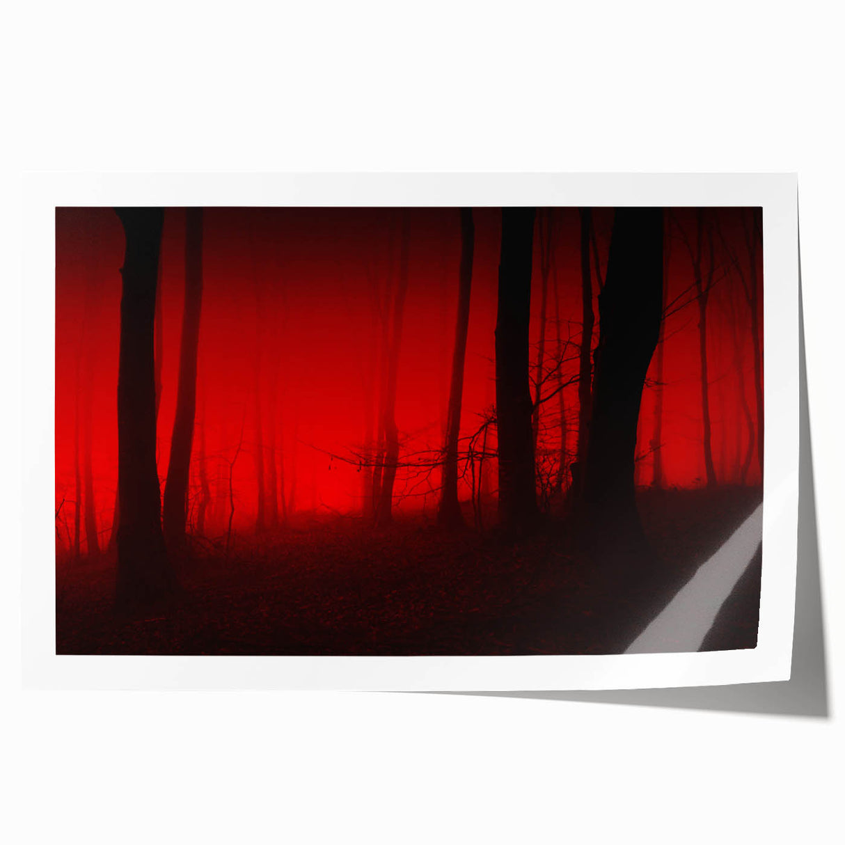 Serene landscape wall art print showcasing misty mountains and fog, ideal for home decor. Rolled design for easy framing, featuring calming blues and greens.