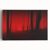 Stretched canvas wall art depicting a serene landscape shrouded in mist, featuring soft gray and green hues, ideal for adding a tranquil ambiance to any room decor.