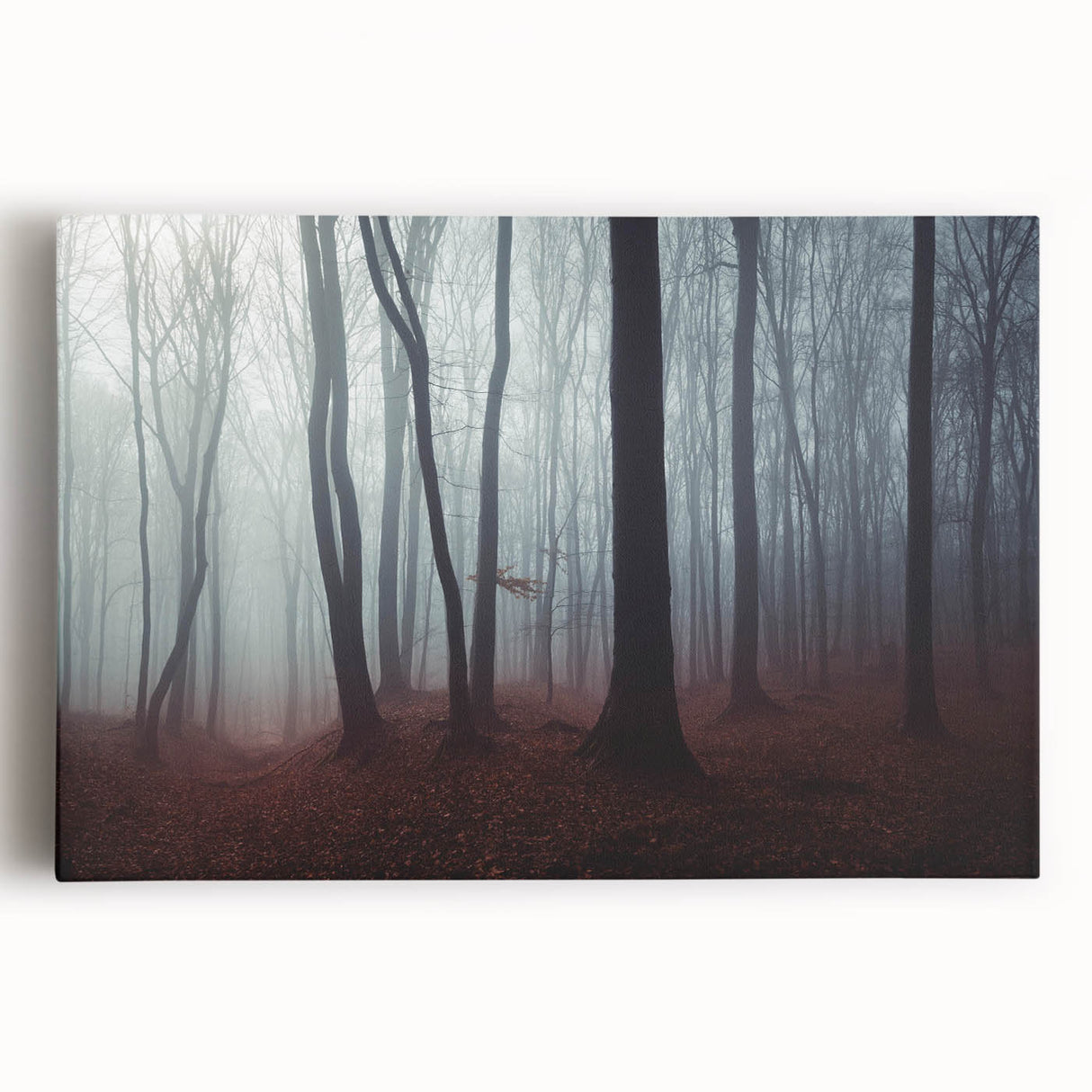 Stretched canvas wall art featuring a serene landscape design with mist and fog, showcasing soft colors and a tranquil atmosphere, ideal for home decor.