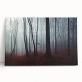 Stretched canvas wall art showcasing a serene misty landscape with soft hues of blue and gray, perfect for adding a tranquil touch to home decor.