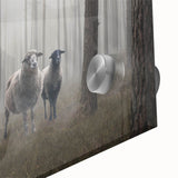 Close-up of a stunning acrylic glass wall art piece showcasing a serene landscape enveloped in mist and fog, perfect for adding a calming aesthetic to any space.