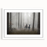 Framed wall art featuring a serene landscape design with mist and fog, presented in a sleek white frame with matting, perfect for enhancing home decor.